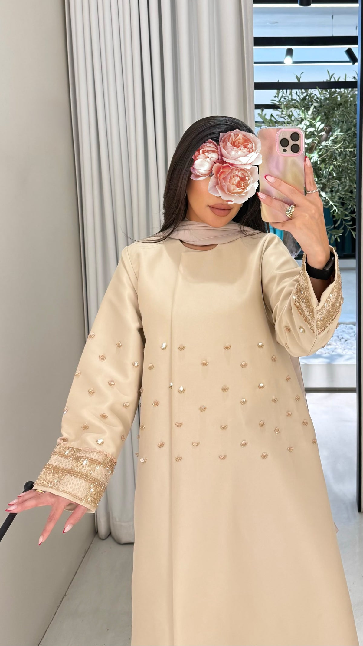 Premium Abaya Collection - Peach Embellishments
