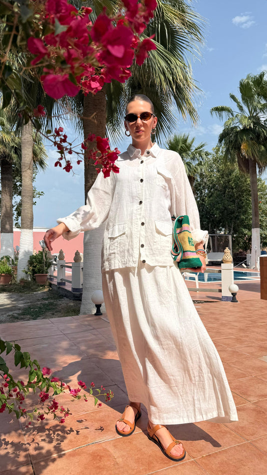 TT Summer Linen Set ( skirt/ top)-white