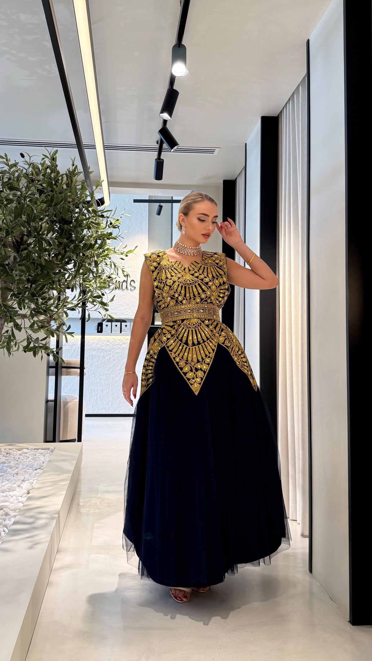 Nashel Jelwa Geometrical Dress X Tulle-Navy Blue