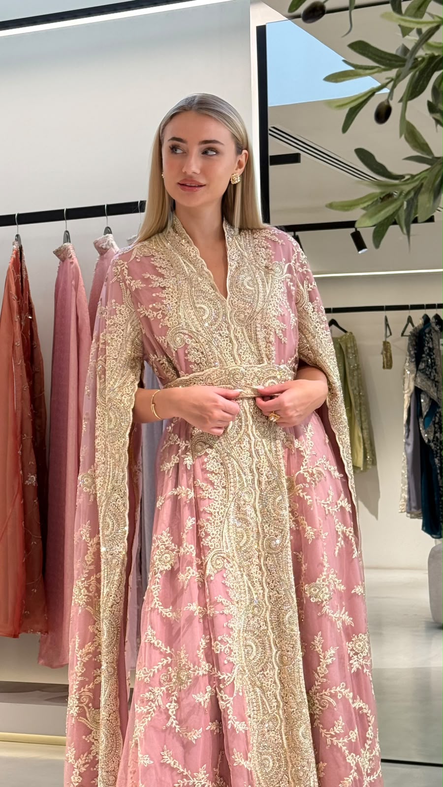 Cape Long sleeves Jelwa kaftan - Powder pink