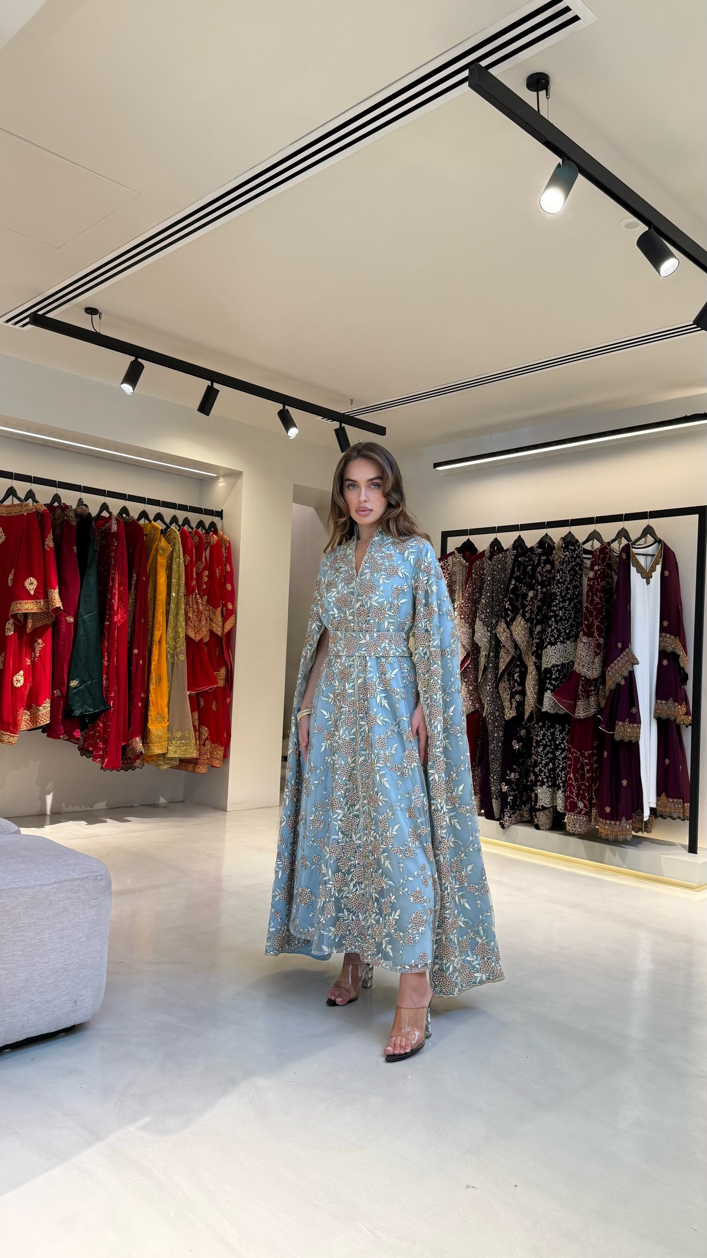 Long Cape sleeves Jelwa Kaftan -Floral Sky