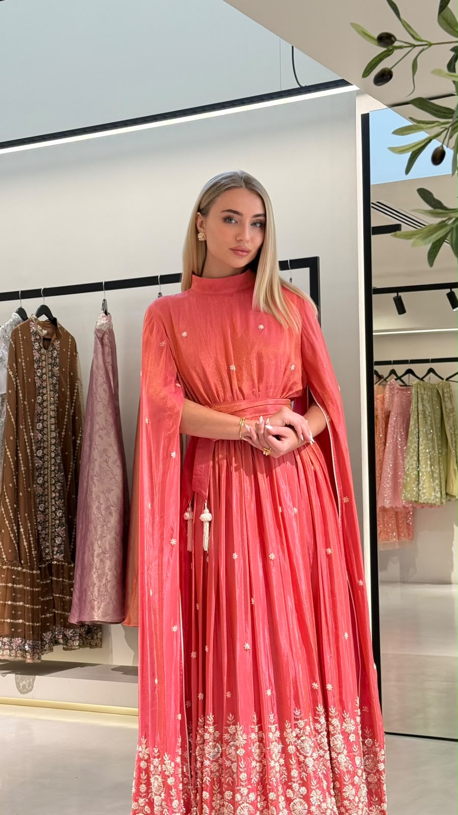 Cape Long sleeves Jelwa kaftan - Coral embellishments