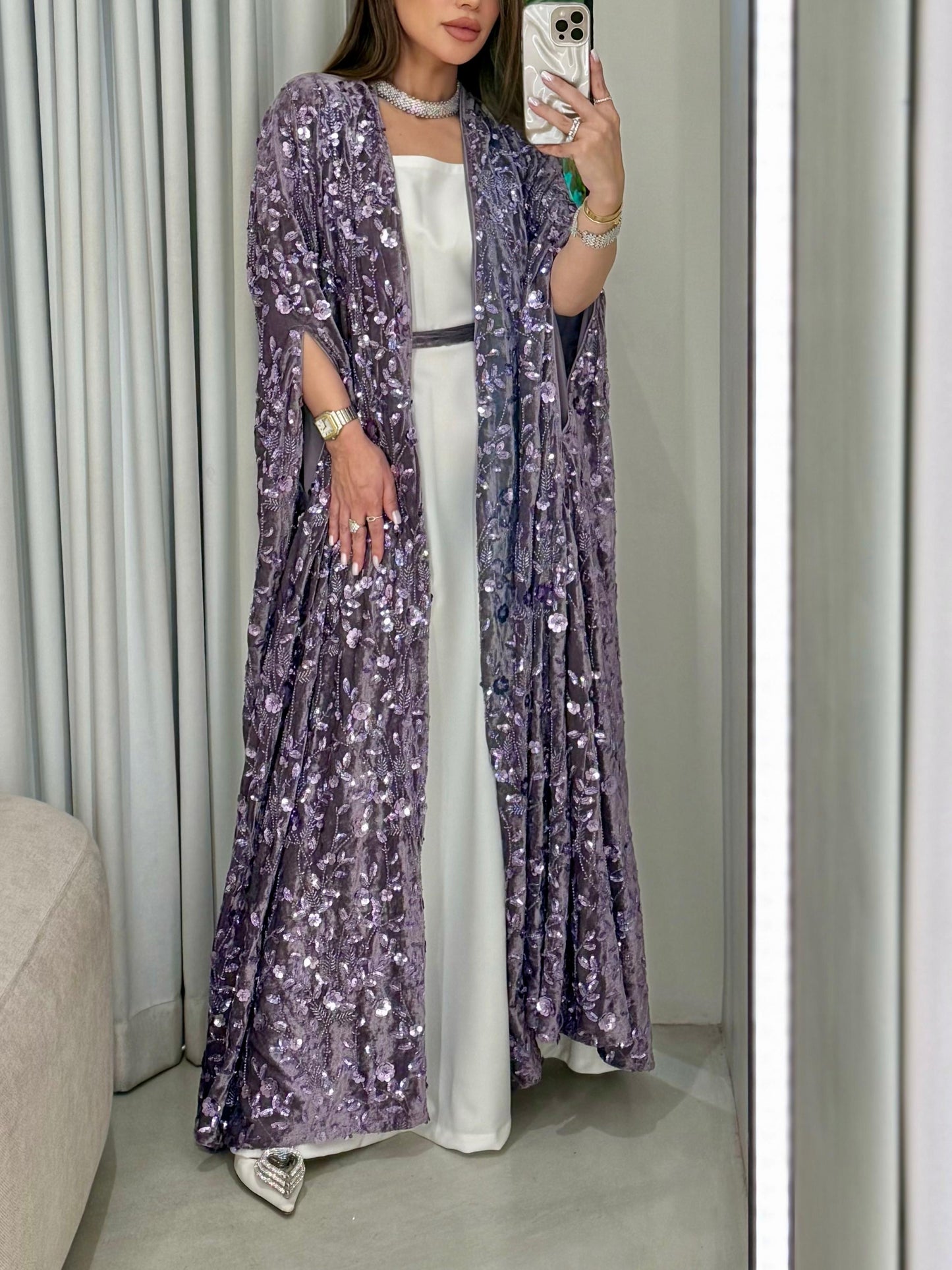 Cape Velvet Bisht-Purple x Embellishments