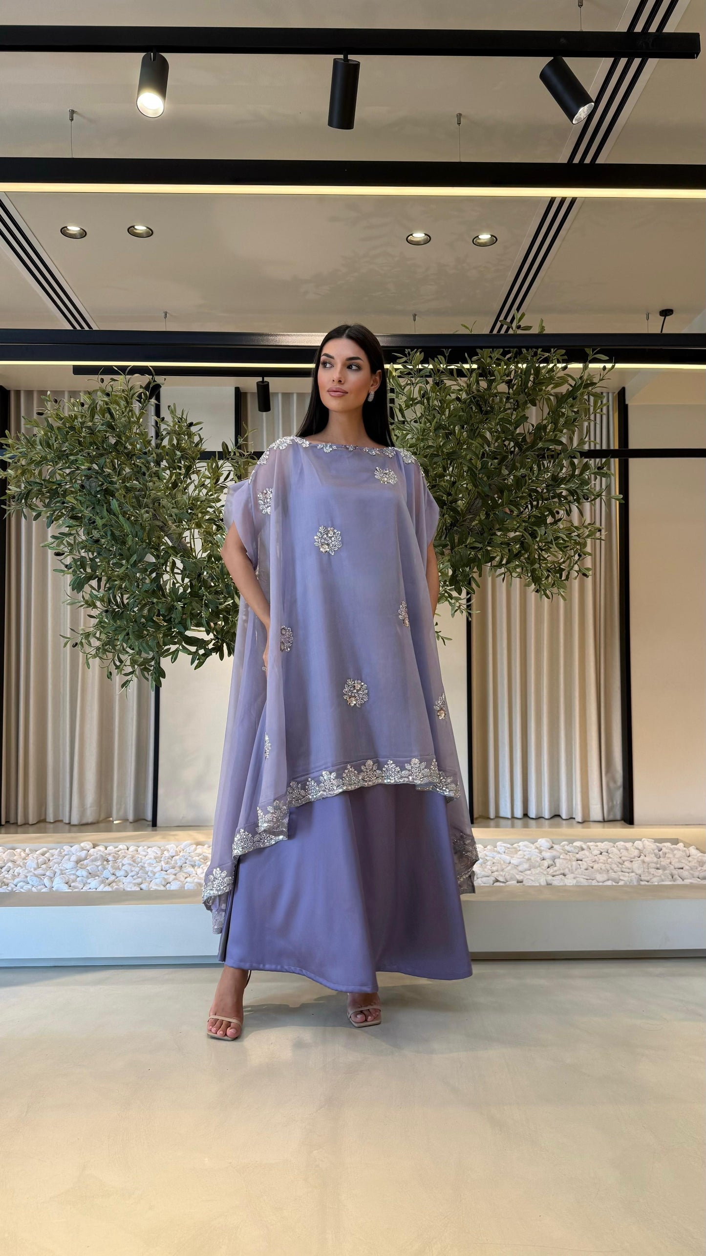 Double Layer Jelwa Kaftan- Lavender