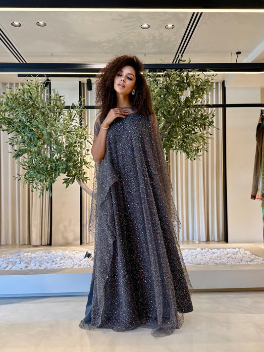 Jelwa Pearls Poncho- Charcoal