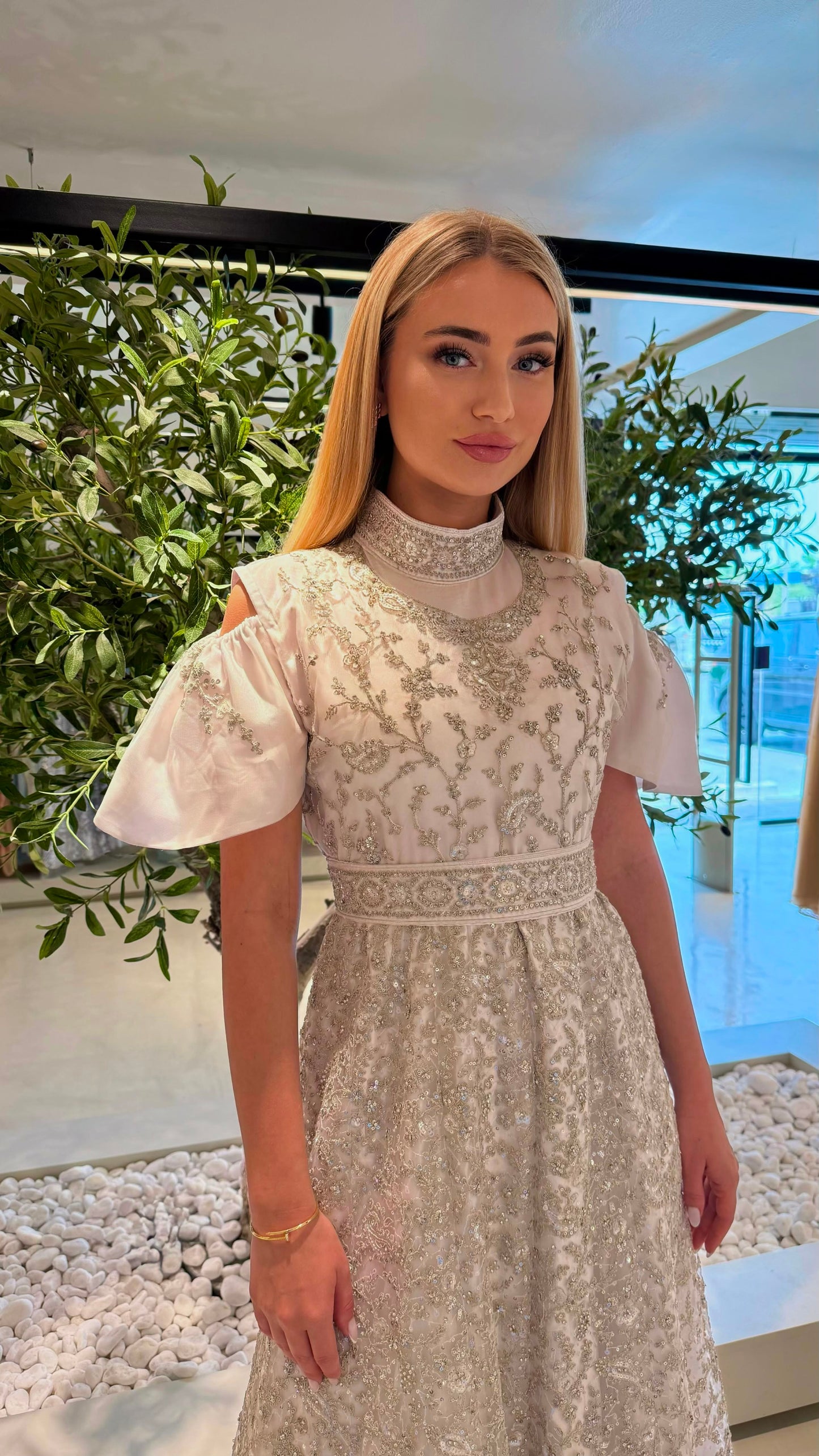 long fully embellished Jelwa Dress bridal- Cream
