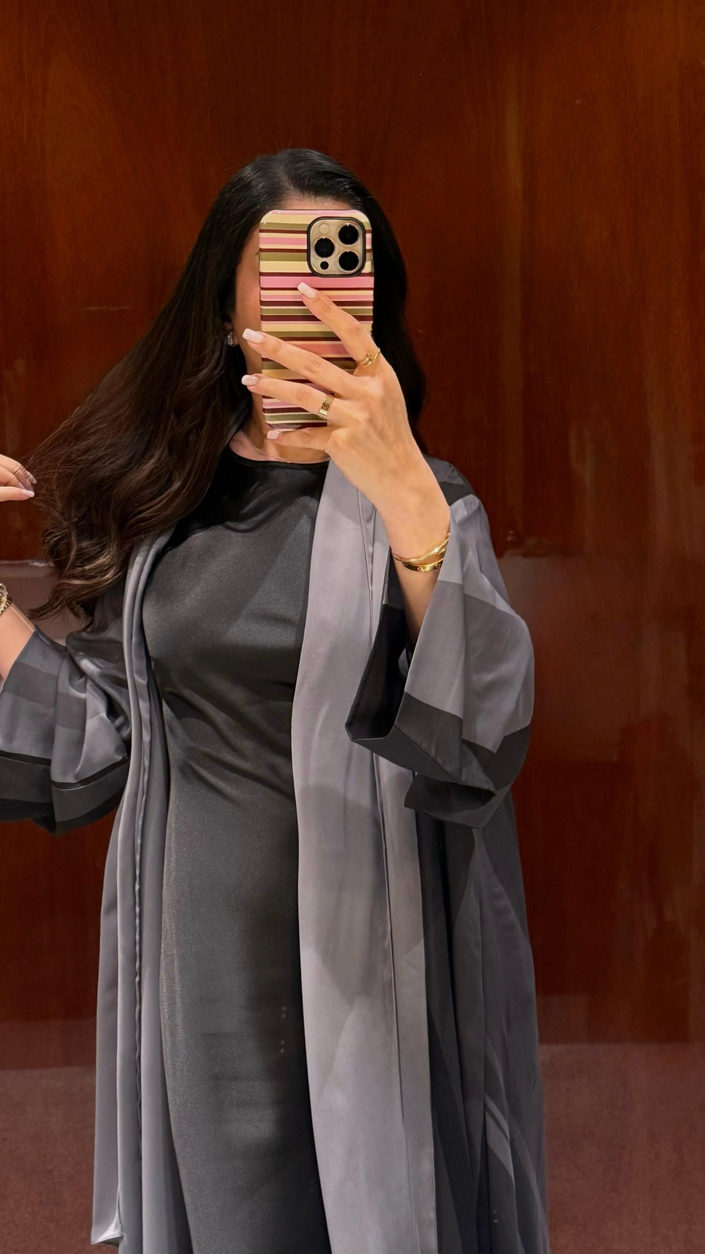 The Double Printed Chiffoun Abaya -Grey