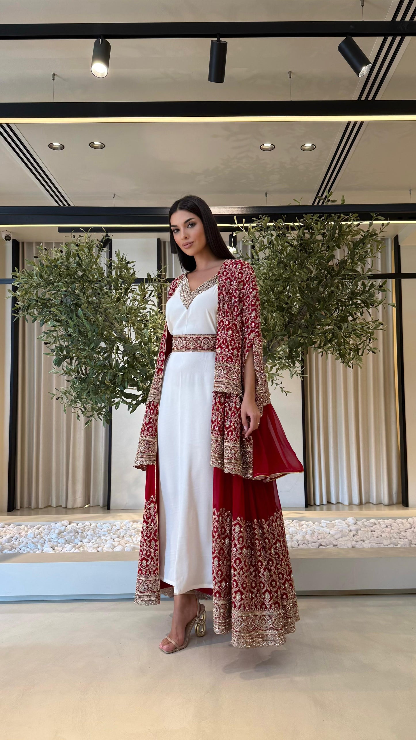 Triple Layer Cape Bisht set- Red