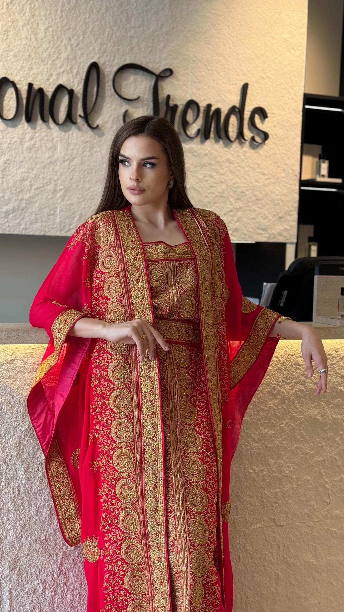 Jelwa wide sleeves Kaftan-Red