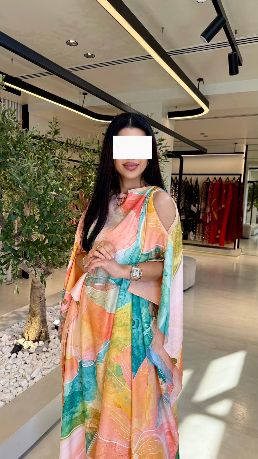 Summer floral kaftan  - Peach Flowy Florals ( open shoulders)