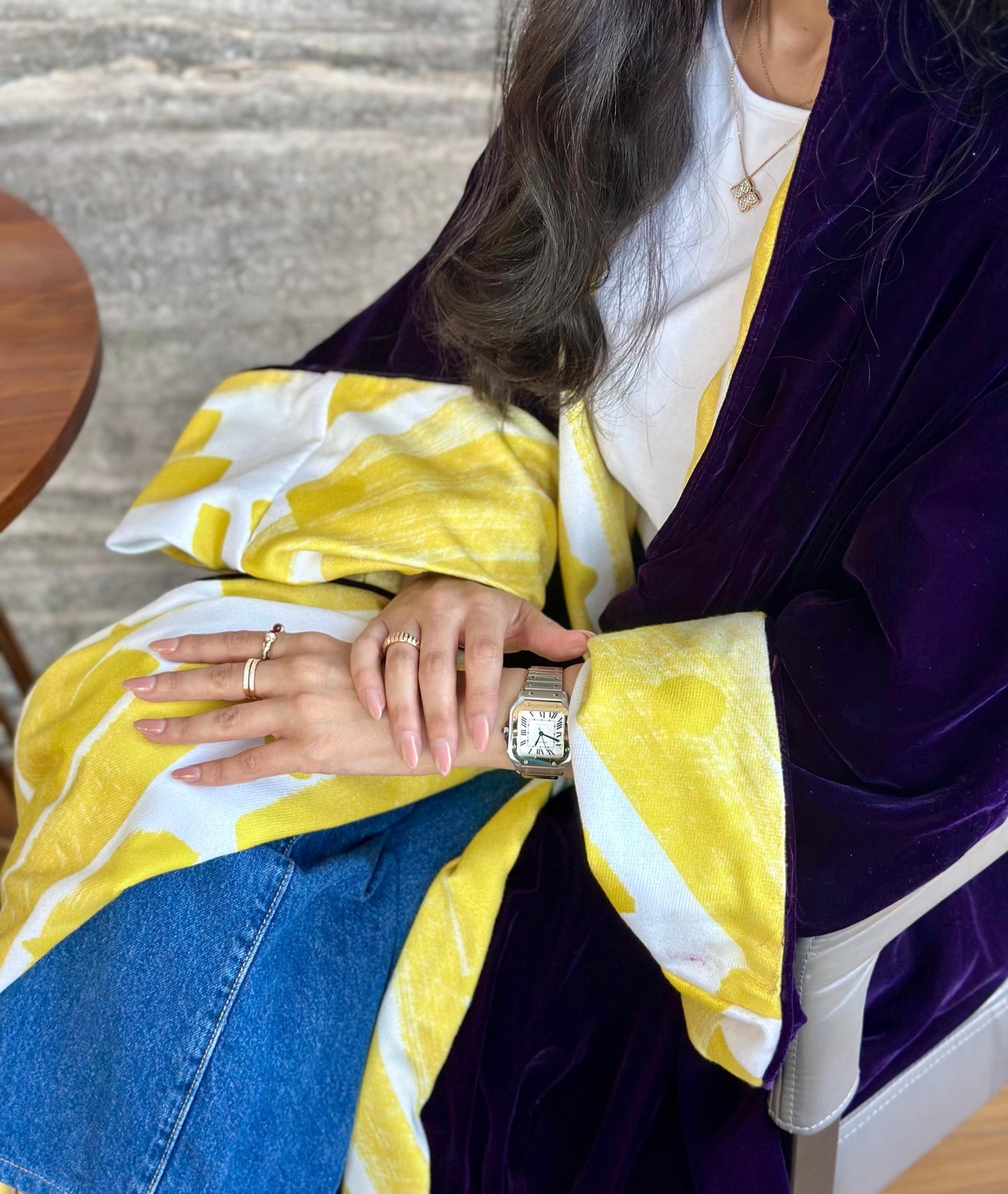 Velvet Winter Bisht- Violet x Yellow