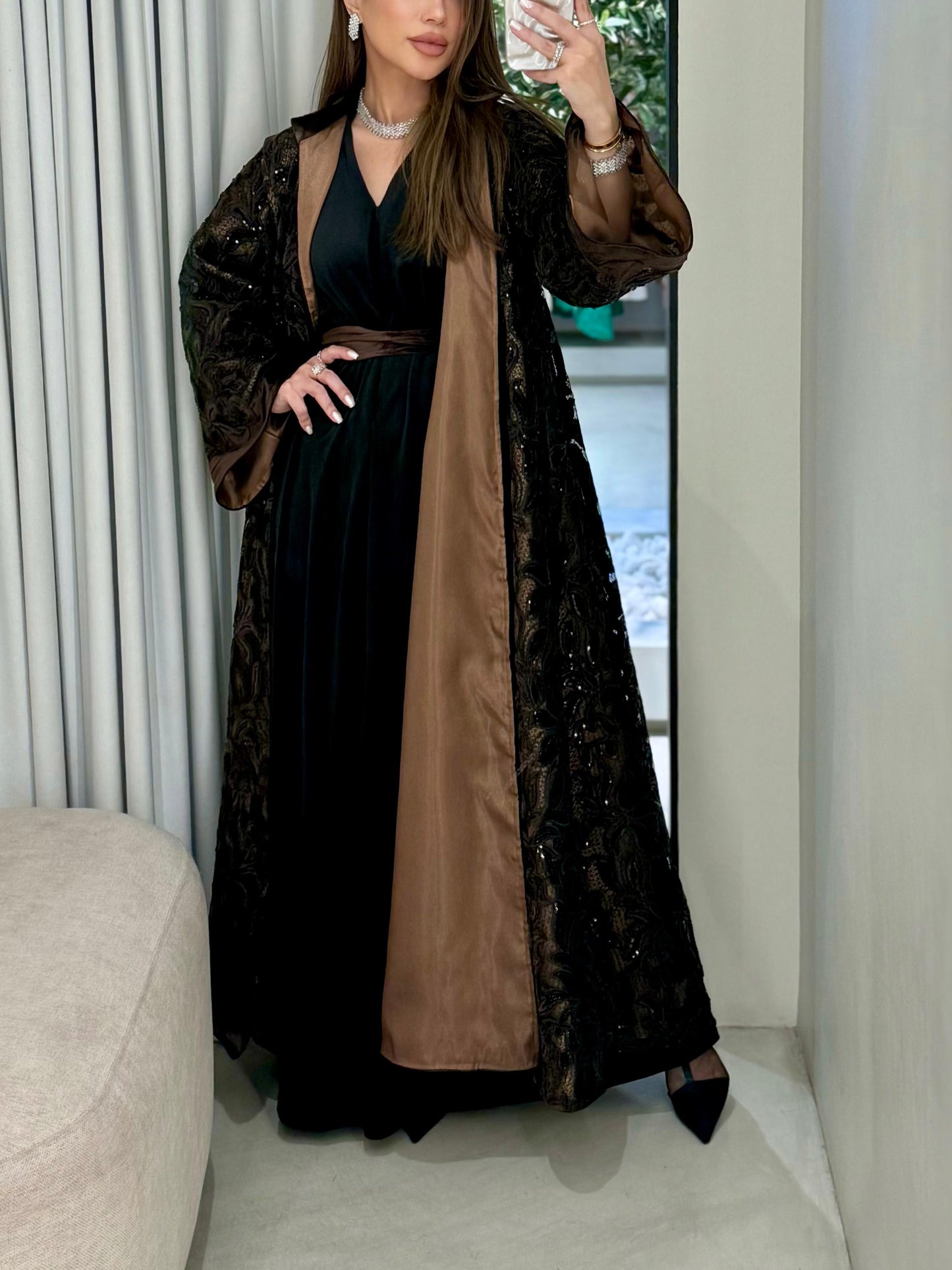 Velvet Bisht - Black x Brown x cutouts & Embellishments