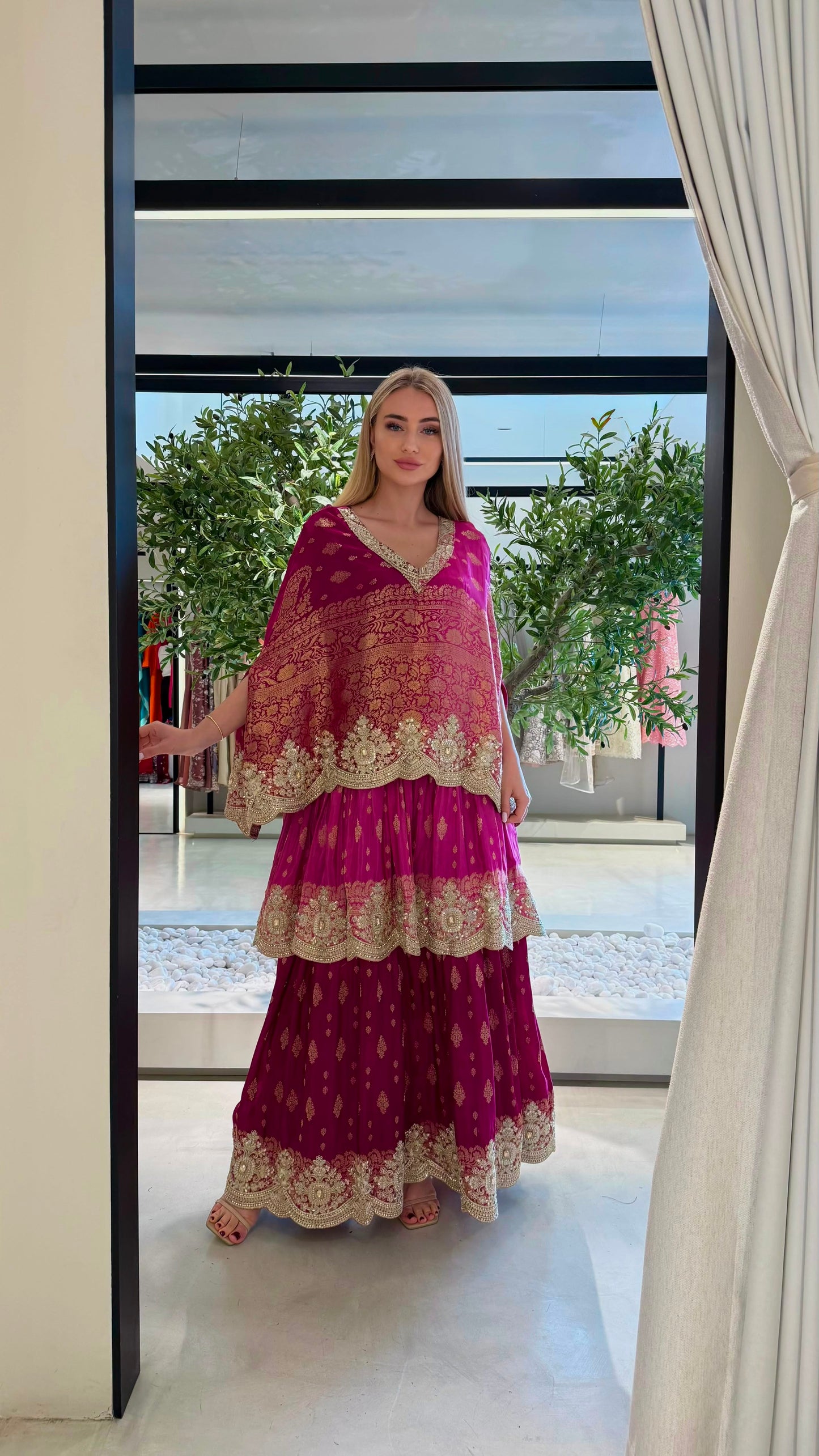 Triple Layer Cape - Fuschia