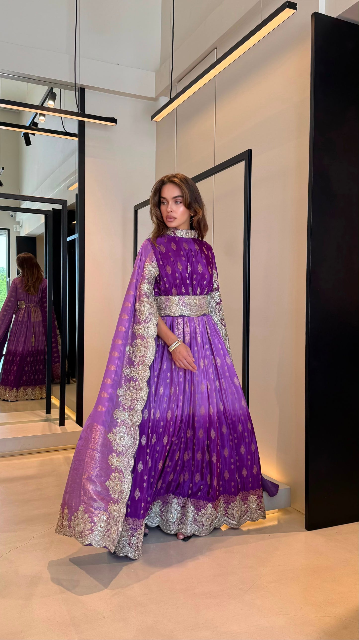 Long Cape sleeves Jelwa Kaftan -Ombré purple