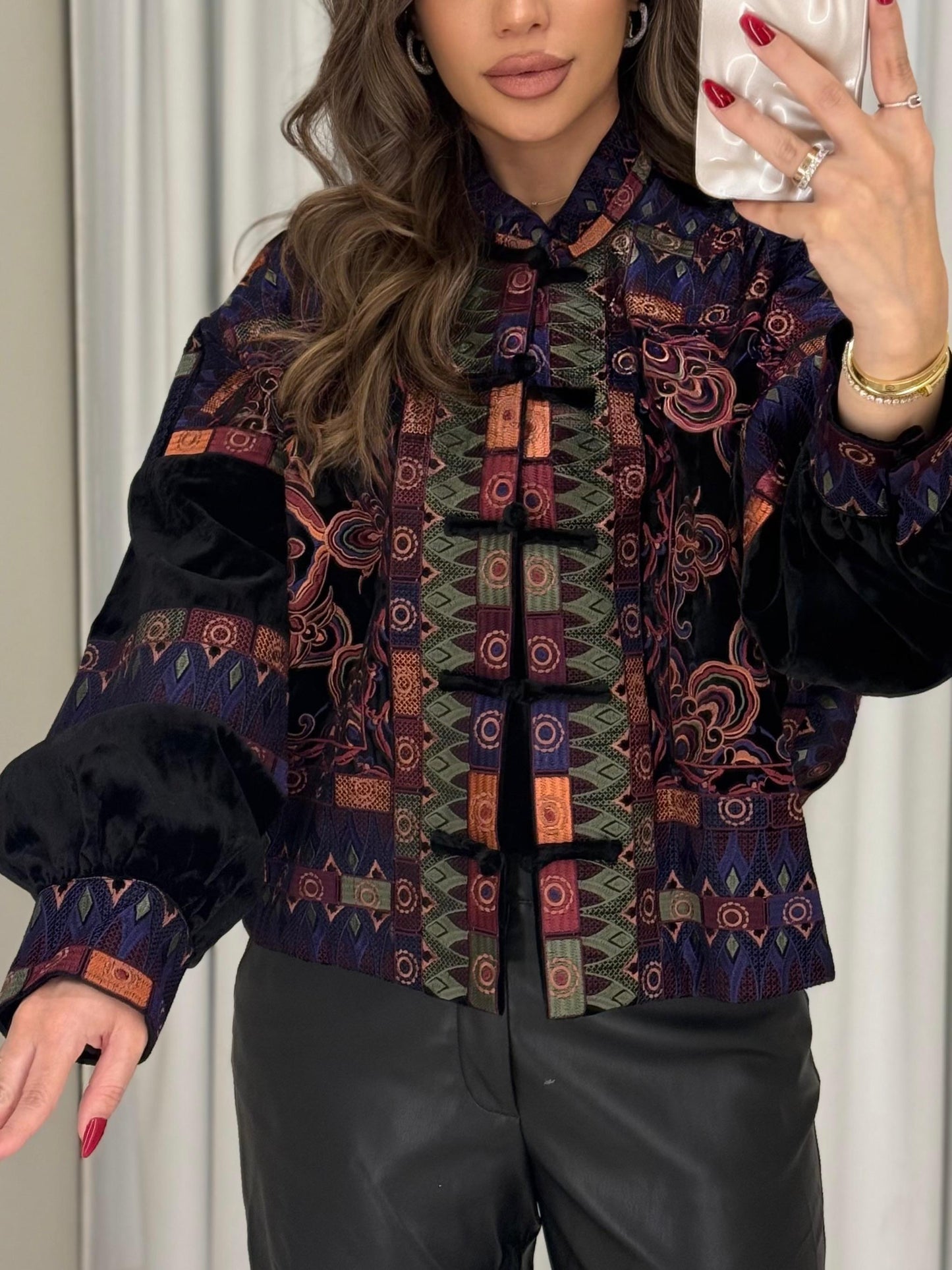 Velvet embroidery Blazer x purple