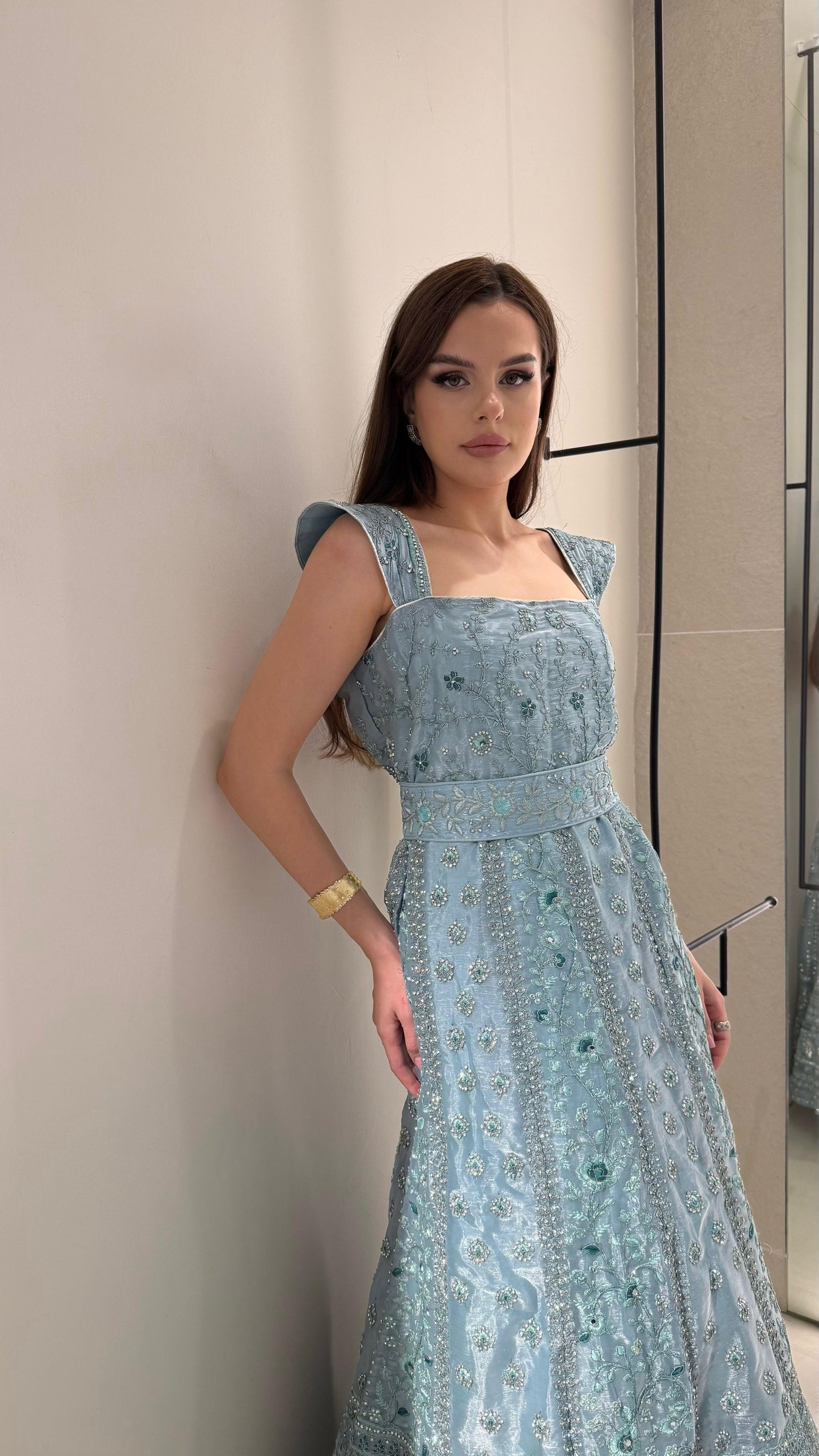 Long Jelwa bridal Dress  - Bluish Grey