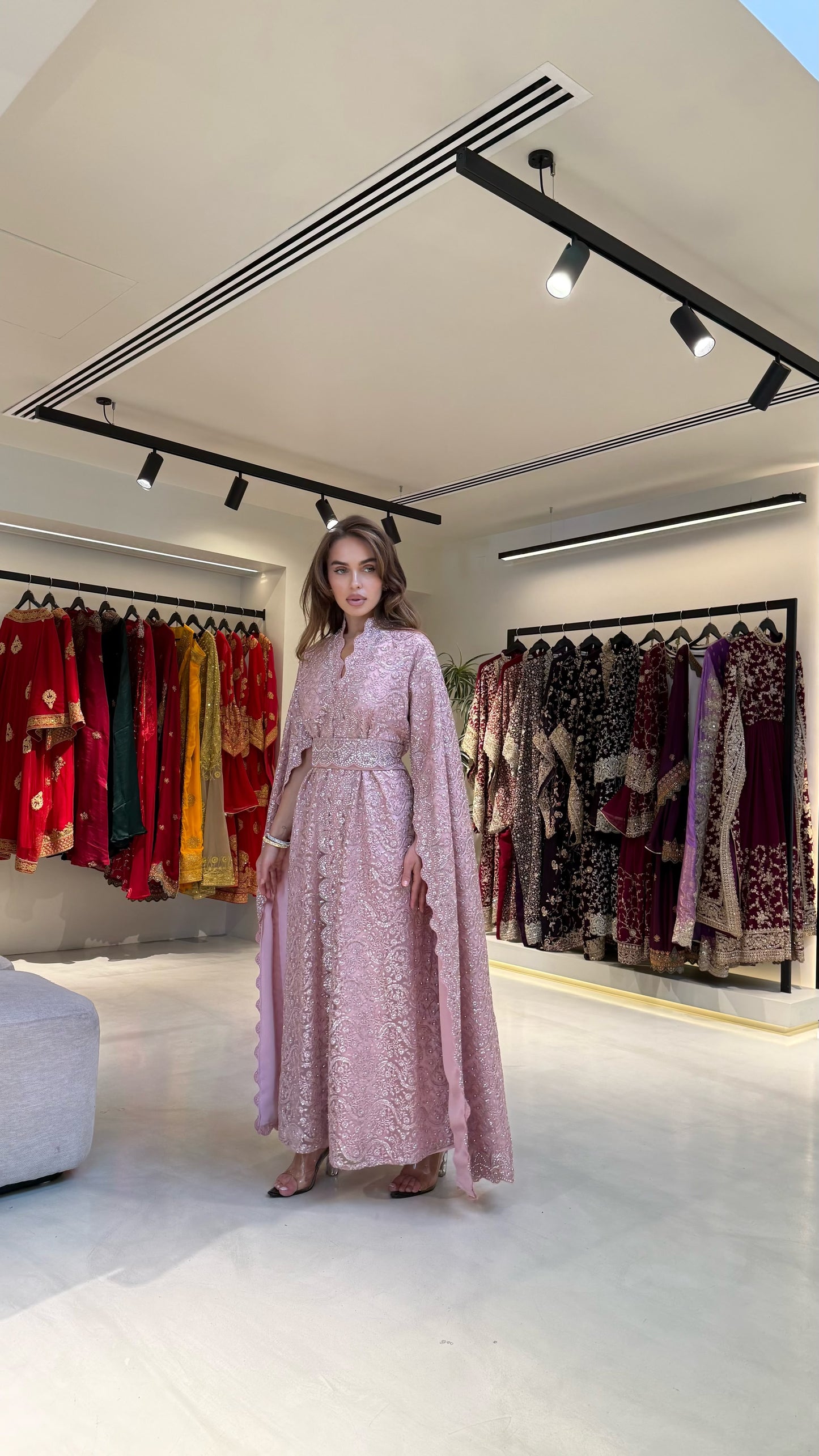 Long Cape sleeves Jelwa Kaftan -Blush Pink