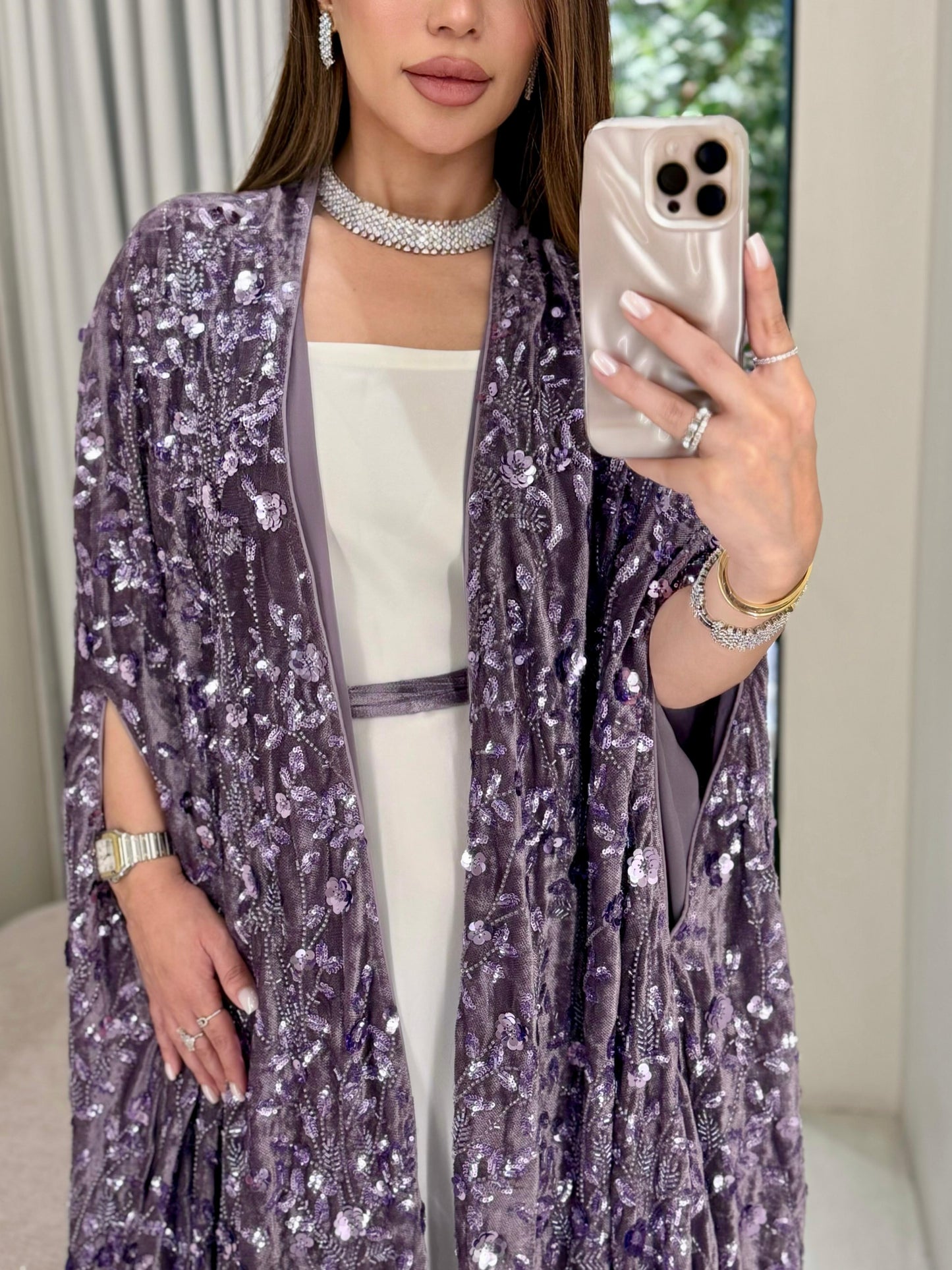 Cape Velvet Bisht-Purple x Embellishments