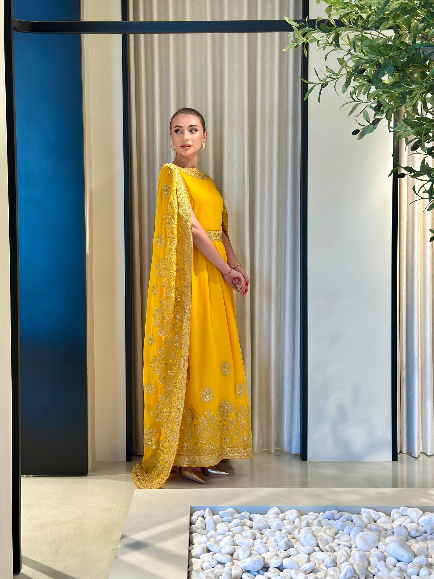 Cape kaftan Dress- Yellow