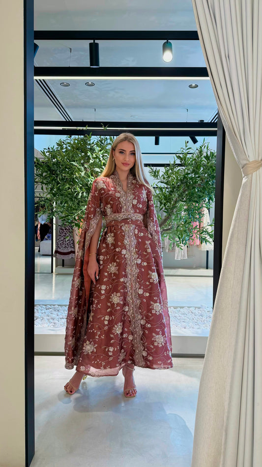 Cape Sleeves Jelwa Kaftan- Rouge