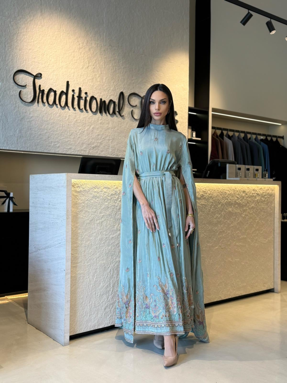 Jelwa kaftan Dress- light Mint x embellishments