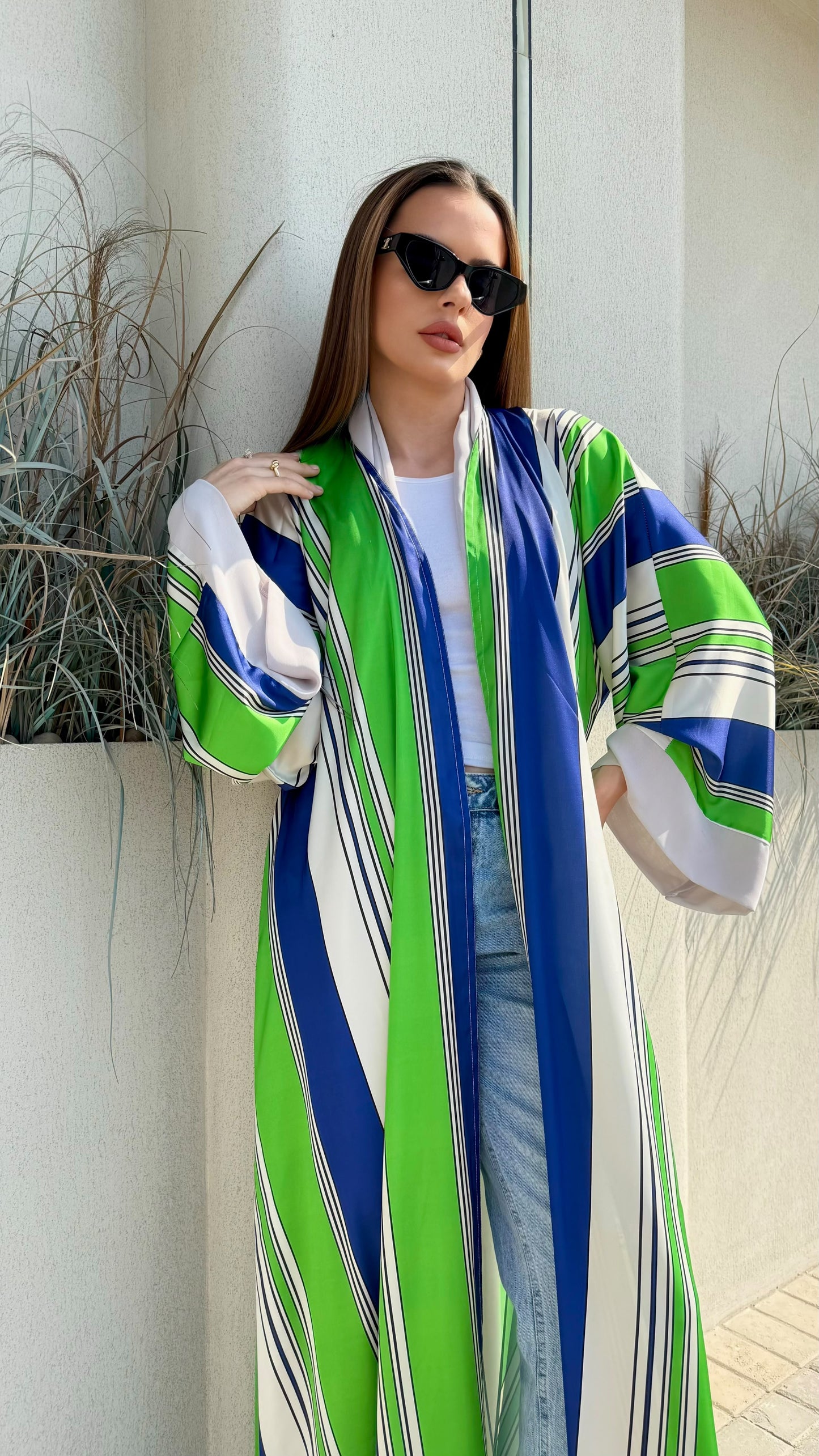 Whimsical Abaya - Green x Blue macro Stripes