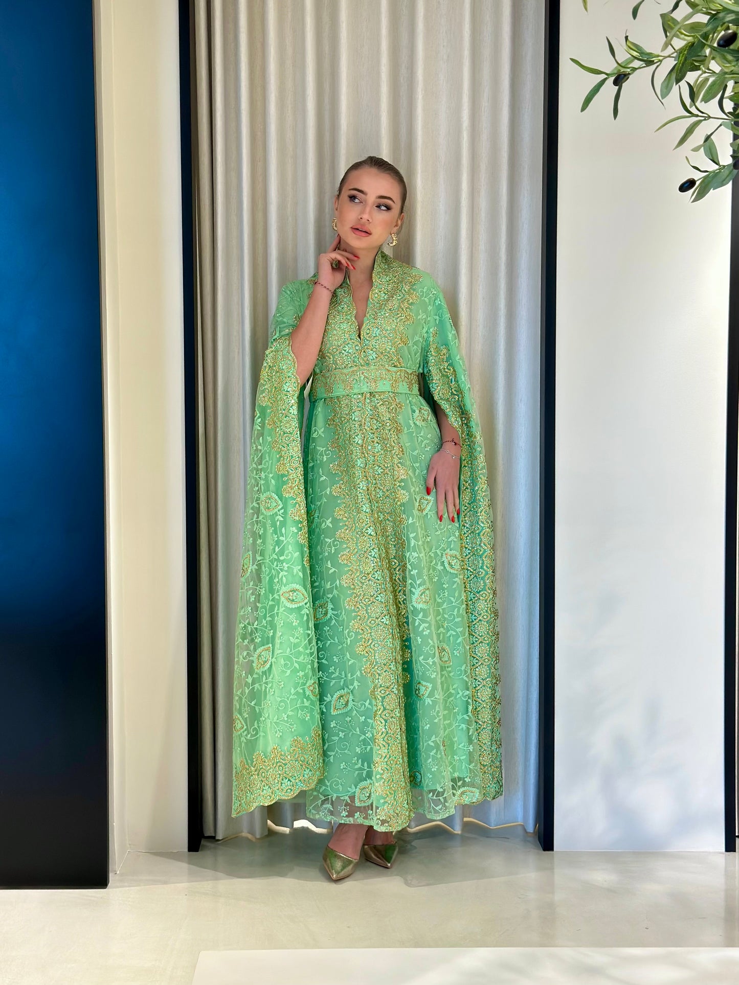 Cape sleeves Jelwa kaftan - mint