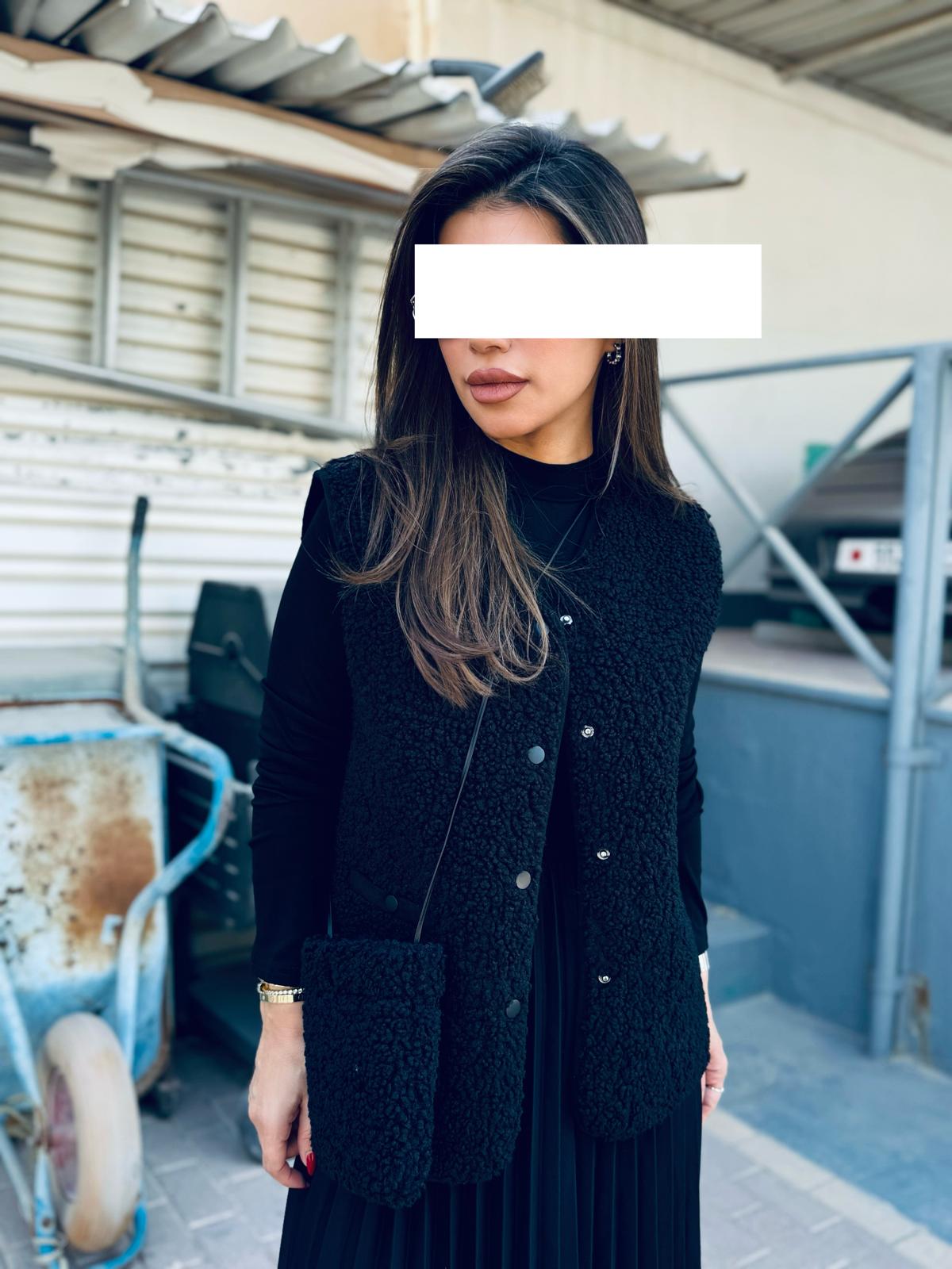 Winter Dress set - Midi x Vest x cross bag -Black