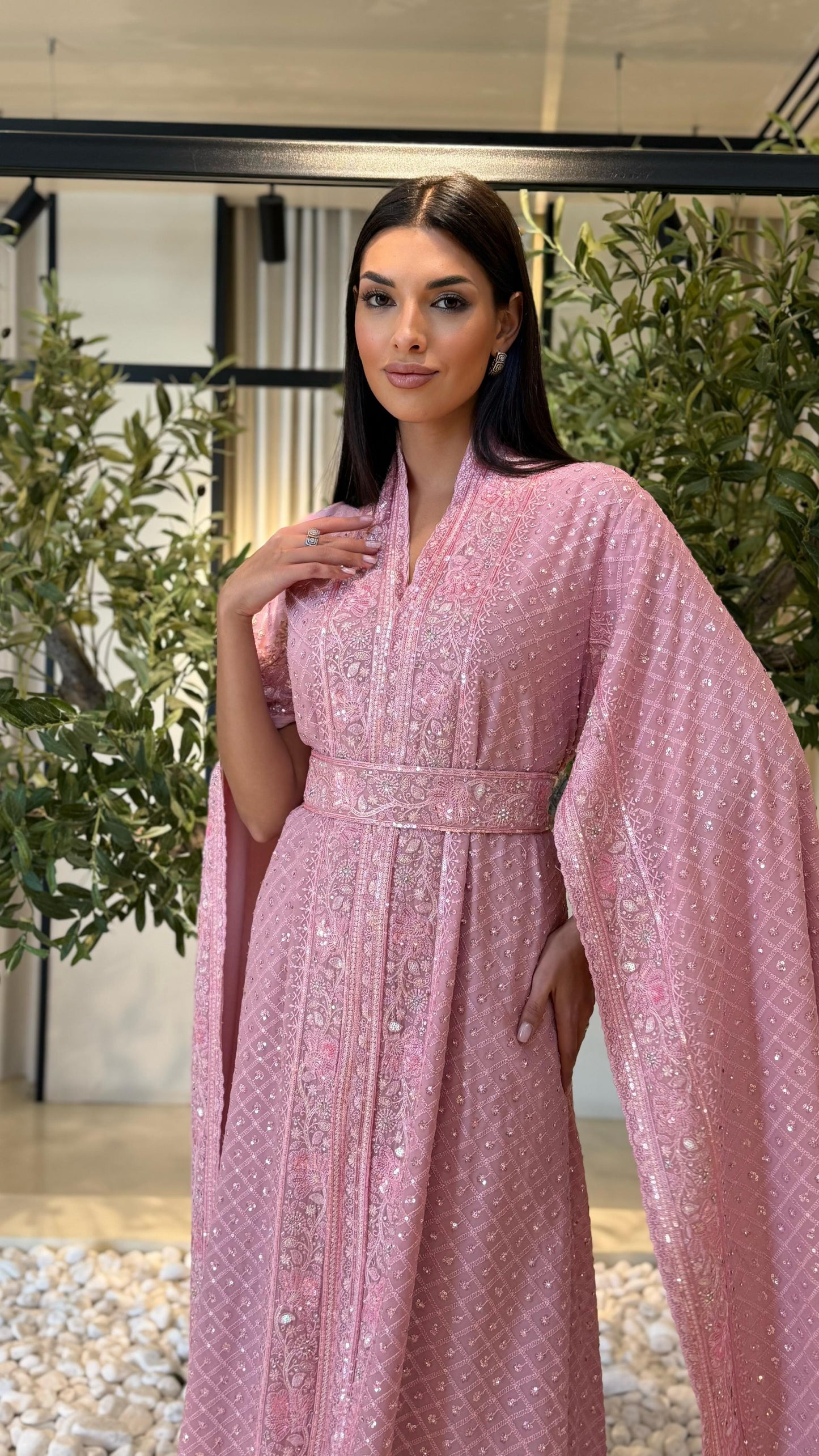 Cape Sleeves Jelwa Kaftan-Blush Pink