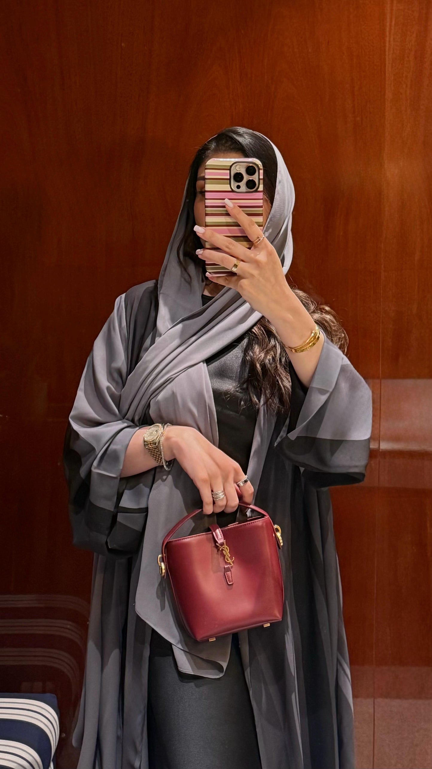 The Double Printed Chiffoun Abaya -Grey