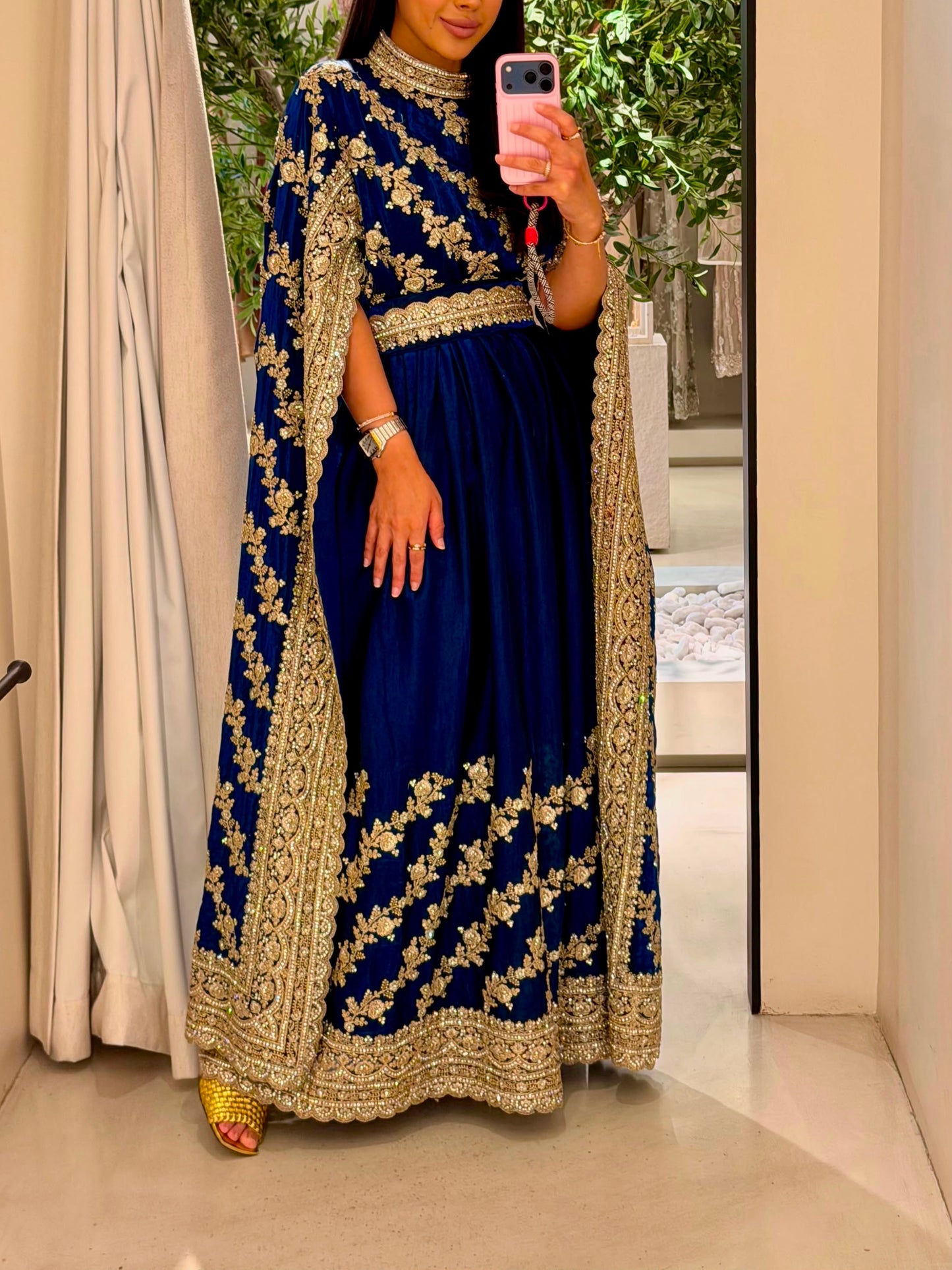 Long Cape sleeves Jelwa Kaftan -Royal Blue
