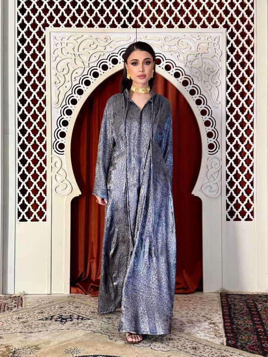 Brocade flowy Kaftan  -metallic blue