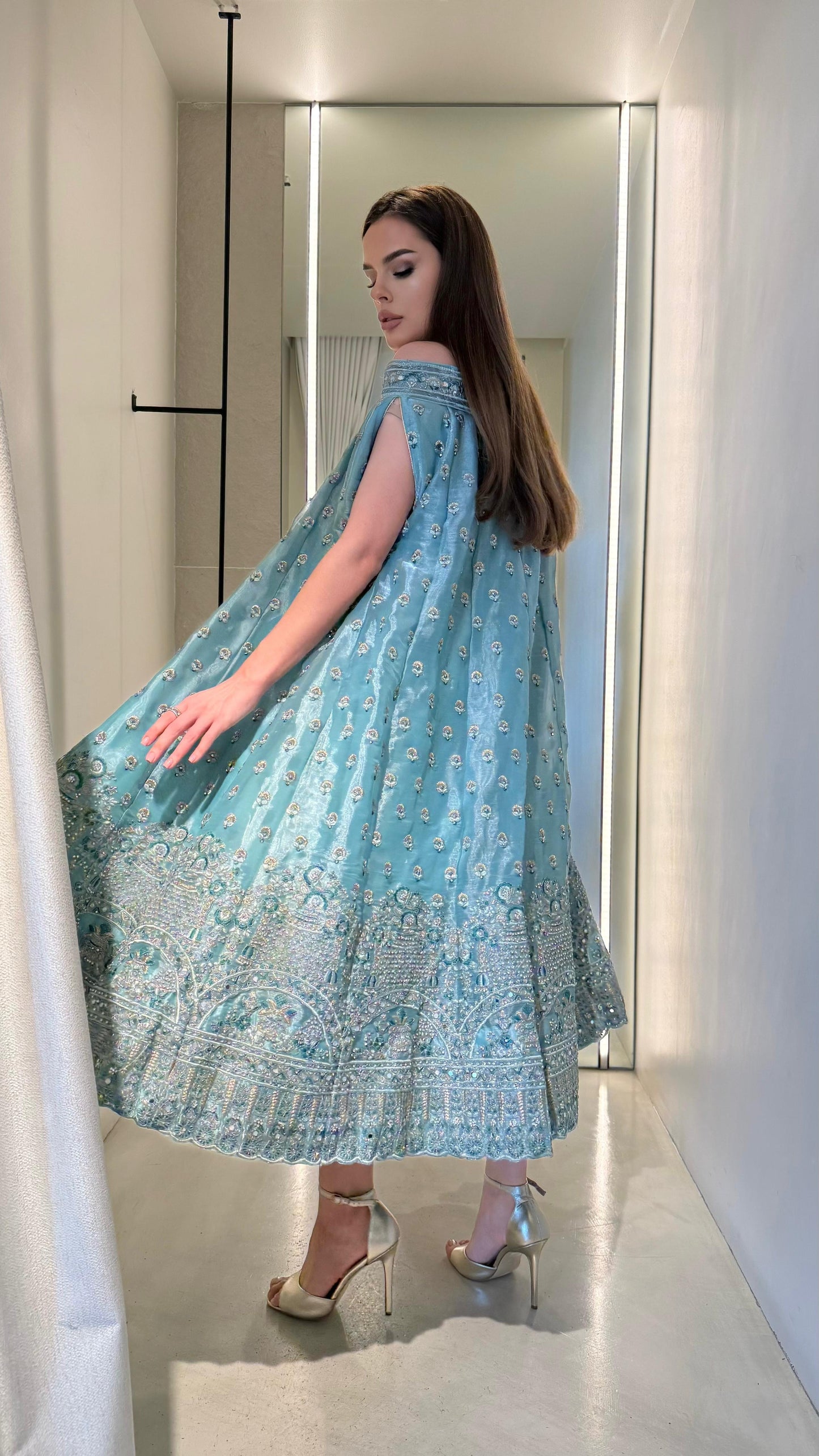 Off shoulder Jelwa Dress- light blue