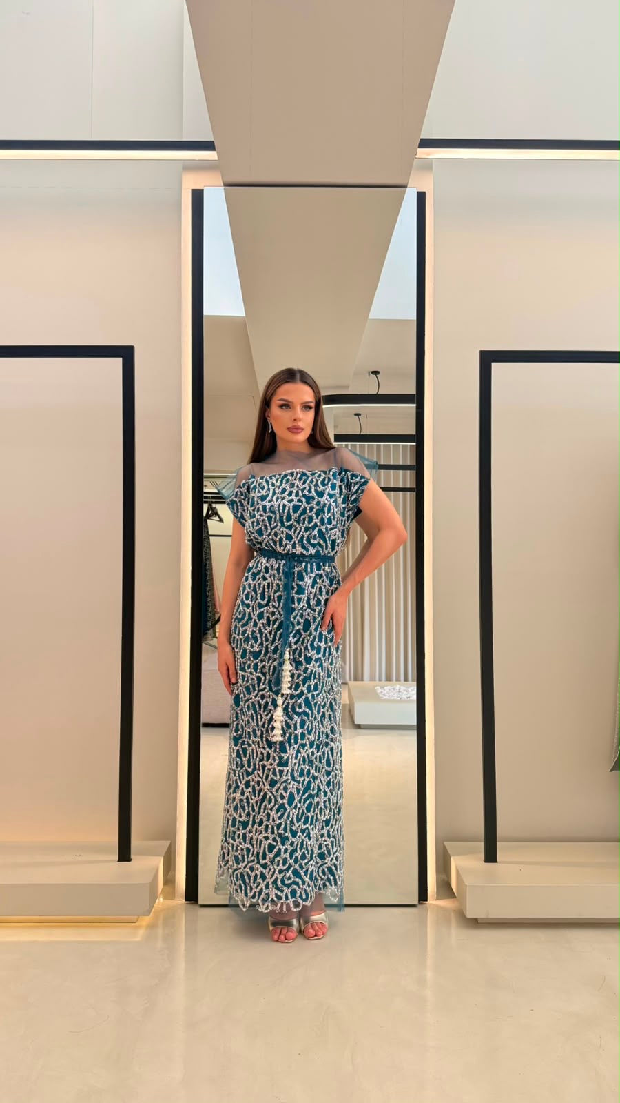 Straight cut Jelwa Kaftan-Teal x silver