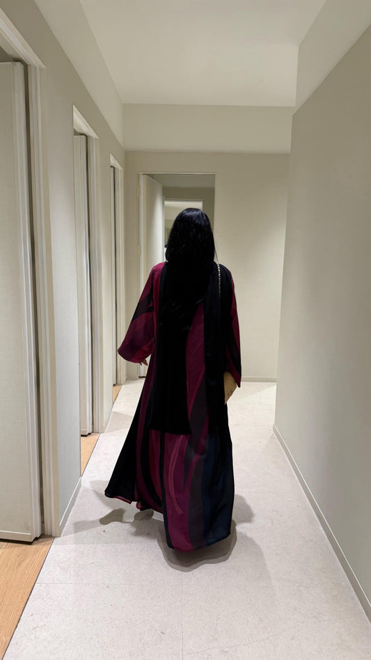 The Double Printed Chiffoun Abaya - Purple