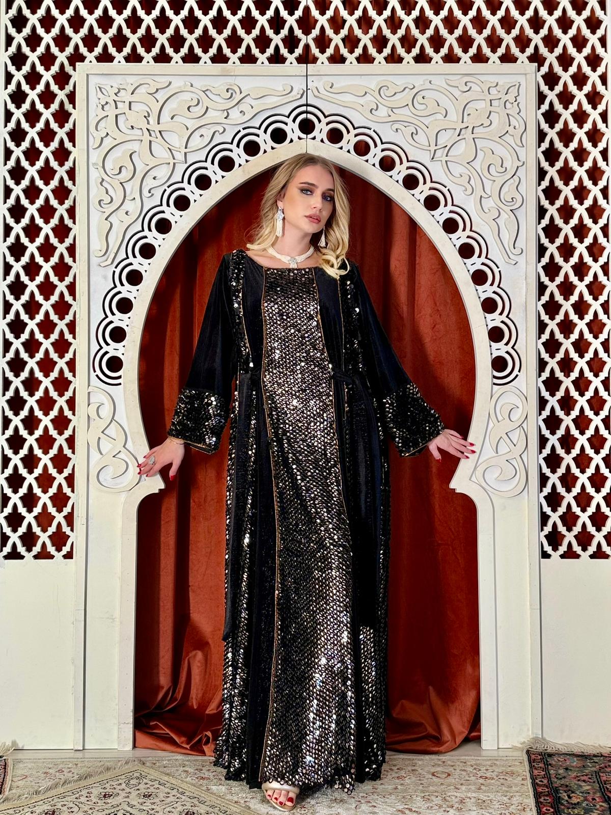 Velvet sequin Kaftan- black