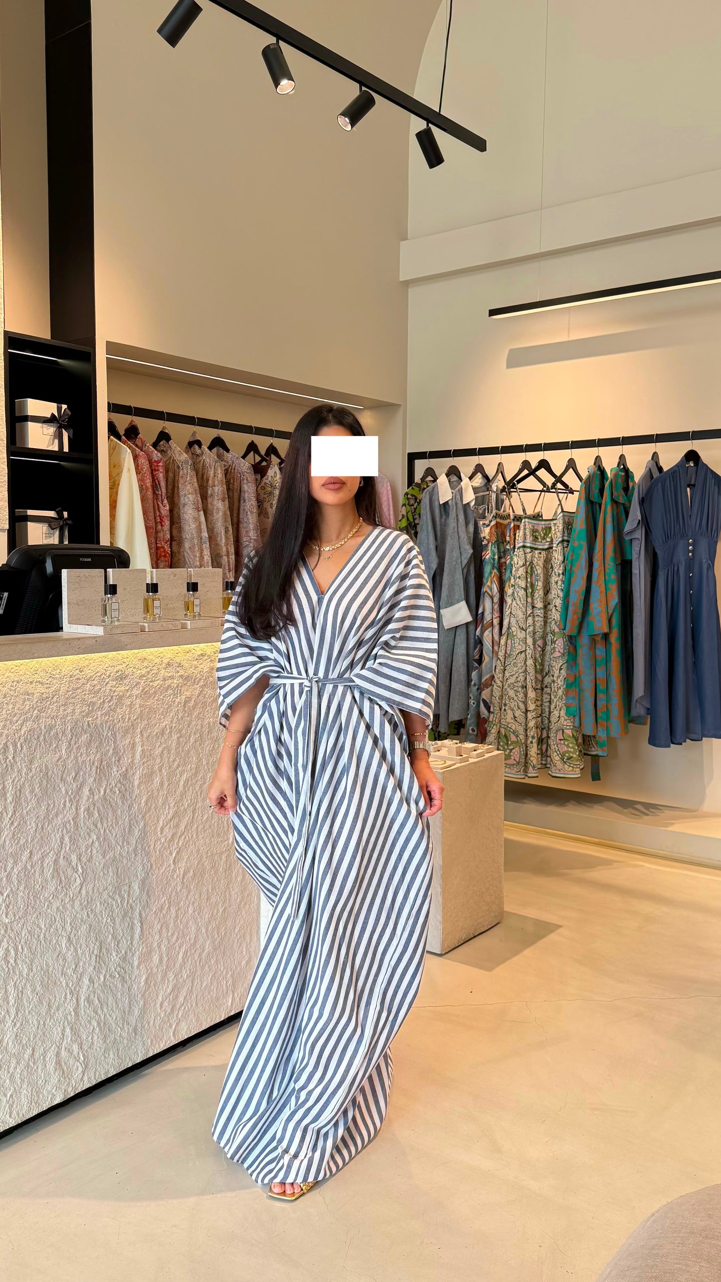 TT Summer Dress- greyish blue Stripes