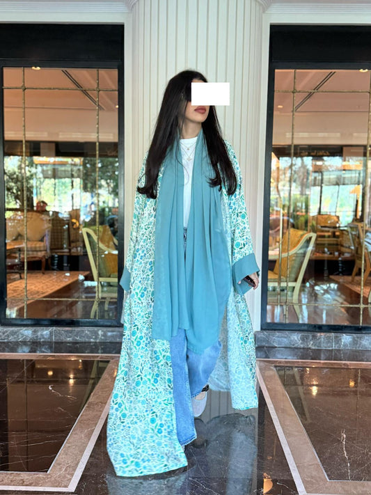 Summer Abaya-  ice blue Florals