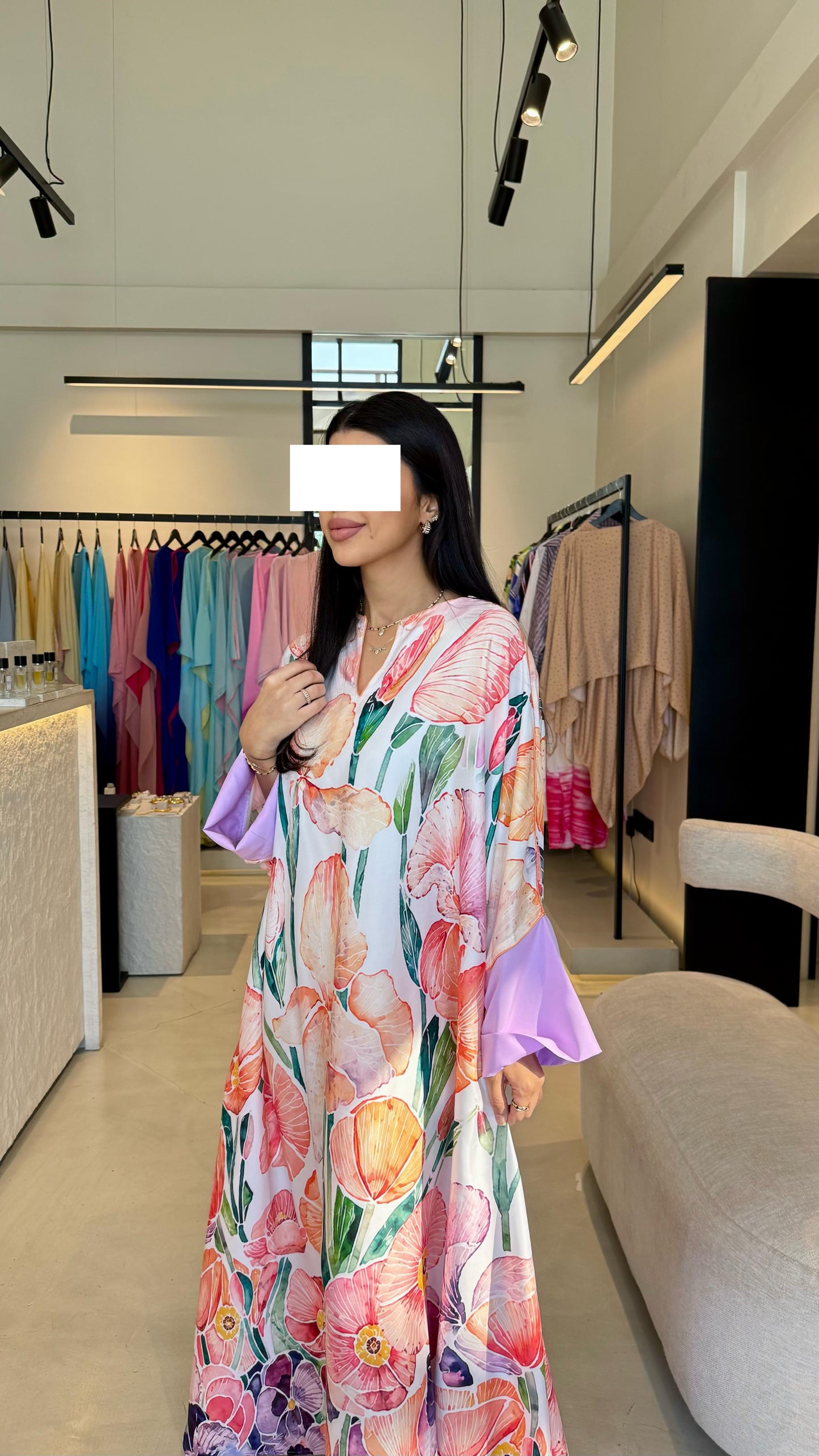 Summer floral kaftan  - Lavender x peach Florals