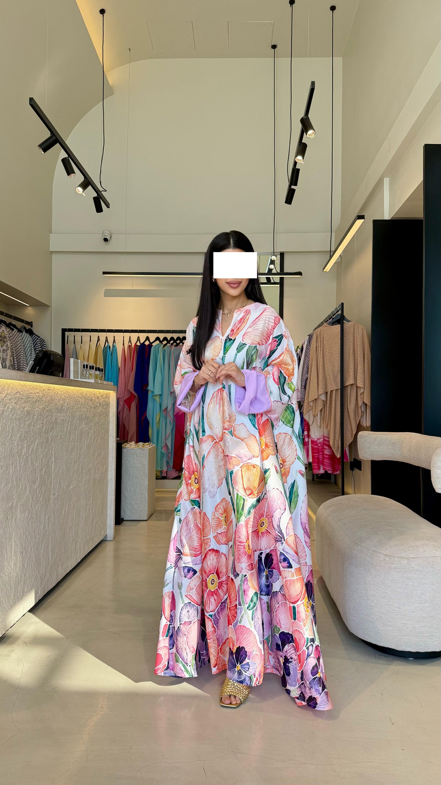 Summer floral kaftan  - Lavender x peach Florals