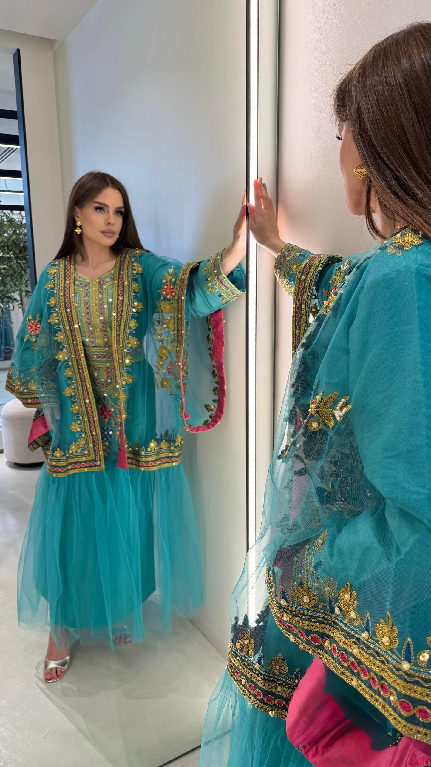 Nashel Dress/ Bisht Jelwa Set -teal