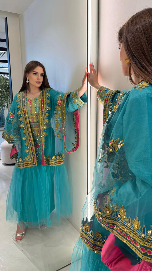 Nashel Dress/ Bisht Jelwa Set -teal