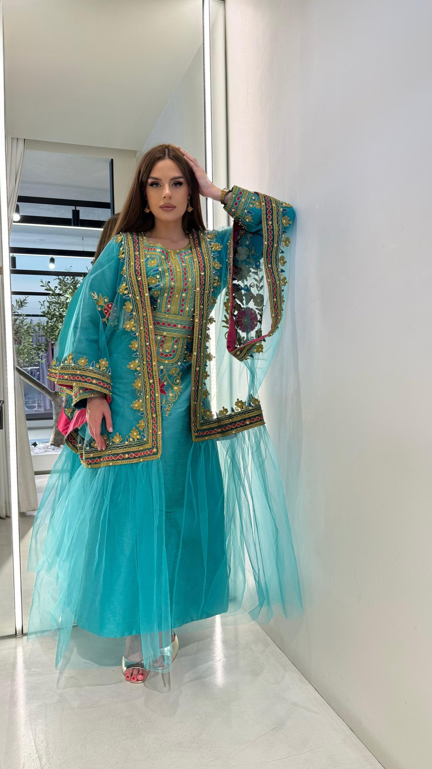 Nashel Dress/ Bisht Jelwa Set -teal
