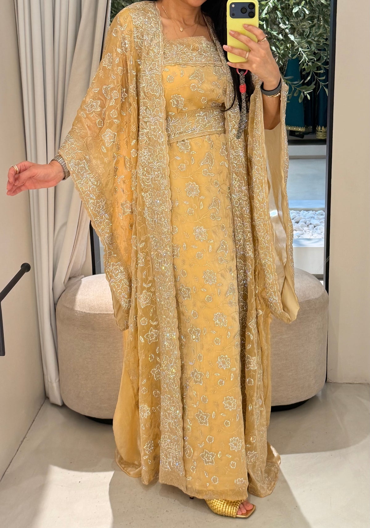 Wide Sleeves Jelwa Bisht /kaftan - crème